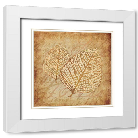 Gold Leaves III White Modern Wood Framed Art Print with Double Matting by Emery, Kristin