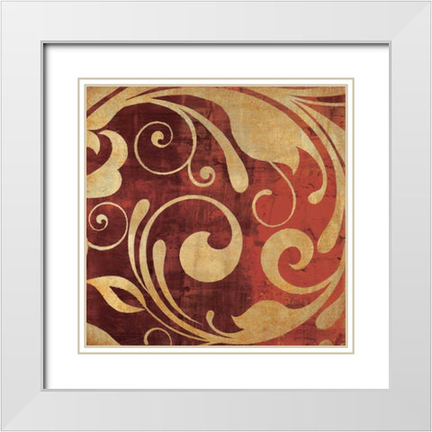 Red Gold Swirl White Modern Wood Framed Art Print with Double Matting by Emery, Kristin