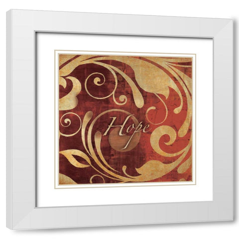 Red and Gold Hope White Modern Wood Framed Art Print with Double Matting by Emery, Kristin