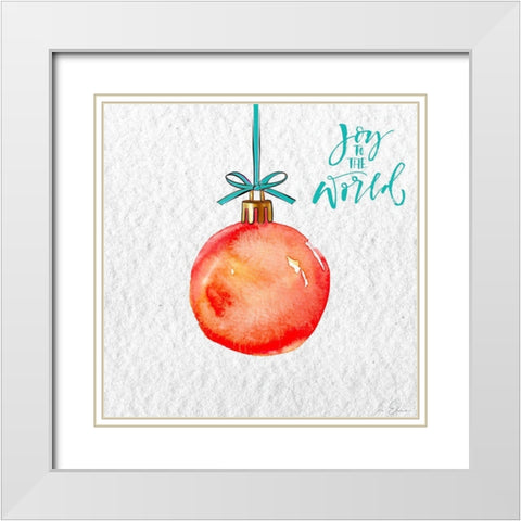 Joy to the World Ornament White Modern Wood Framed Art Print with Double Matting by Elizabeth, Sara