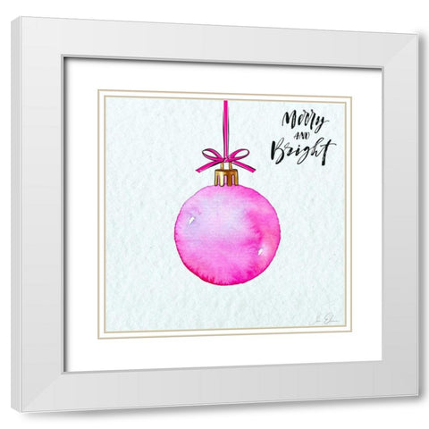Merry and Bright Ornament White Modern Wood Framed Art Print with Double Matting by Elizabeth, Sara