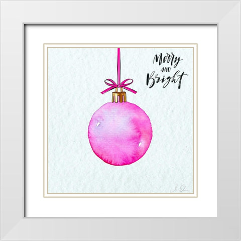 Merry and Bright Ornament White Modern Wood Framed Art Print with Double Matting by Elizabeth, Sara