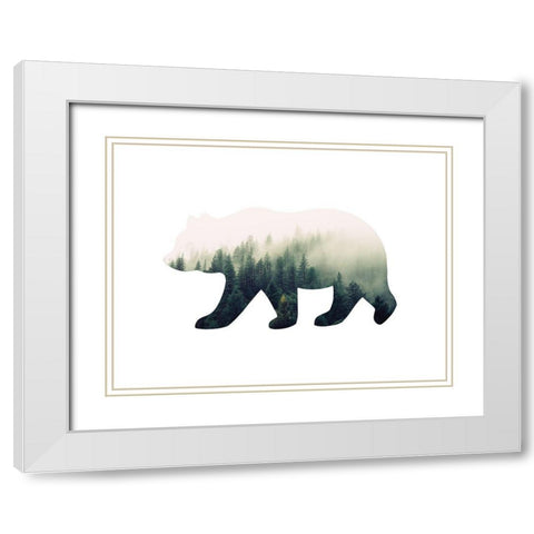 Bear Silhouette 1 White Modern Wood Framed Art Print with Double Matting by McFarland, Leslie