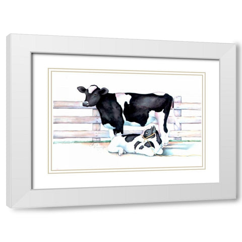 Big Moo Lil Moo White Modern Wood Framed Art Print with Double Matting by Korsgaden, Laurie