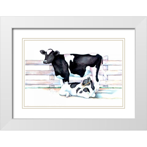 Big Moo Lil Moo White Modern Wood Framed Art Print with Double Matting by Korsgaden, Laurie