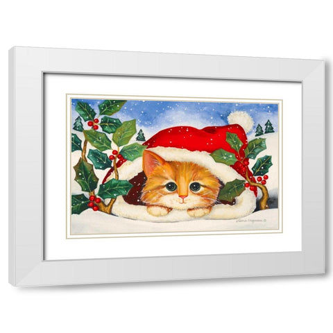 Christmas Kitten White Modern Wood Framed Art Print with Double Matting by Korsgaden, Laurie