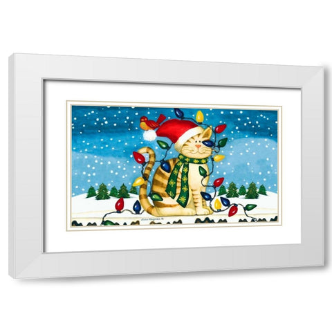 Christmas Cat White Modern Wood Framed Art Print with Double Matting by Korsgaden, Laurie