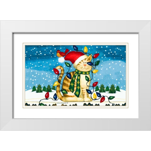 Christmas Cat White Modern Wood Framed Art Print with Double Matting by Korsgaden, Laurie