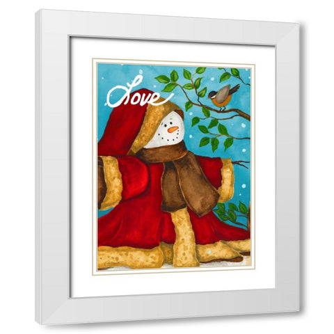 Snowman Love White Modern Wood Framed Art Print with Double Matting by Korsgaden, Laurie