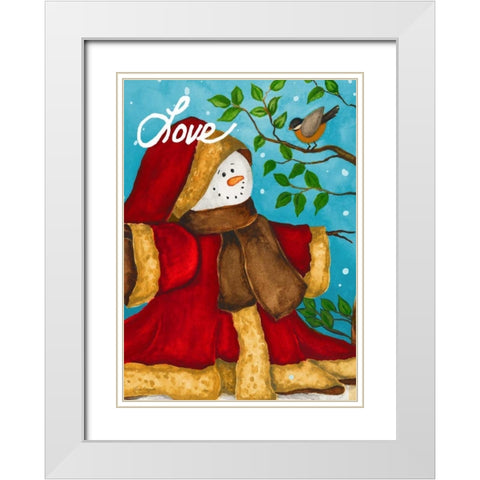 Snowman Love White Modern Wood Framed Art Print with Double Matting by Korsgaden, Laurie