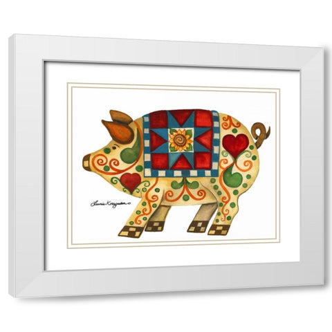 Festive Pig White Modern Wood Framed Art Print with Double Matting by Korsgaden, Laurie