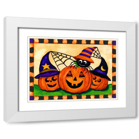 Happy Pumpkins White Modern Wood Framed Art Print with Double Matting by Korsgaden, Laurie