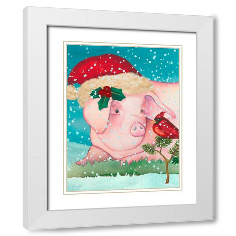 Sir Christmas Pig White Modern Wood Framed Art Print with Double Matting by Korsgaden, Laurie