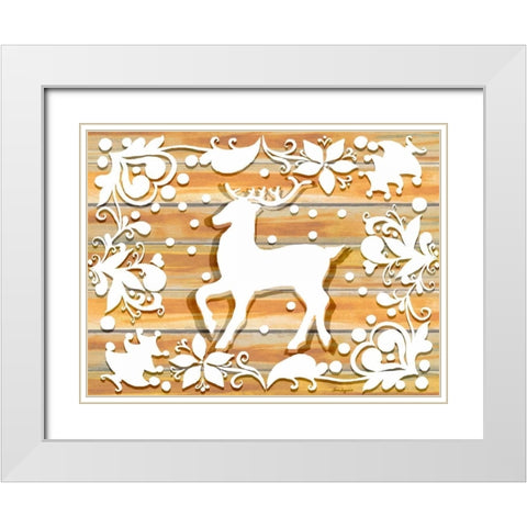 Holiday Deer White Modern Wood Framed Art Print with Double Matting by Korsgaden, Laurie