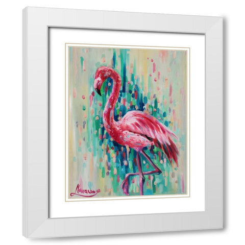 Flamingo Pose 1 White Modern Wood Framed Art Print with Double Matting by Colberg, Lisa