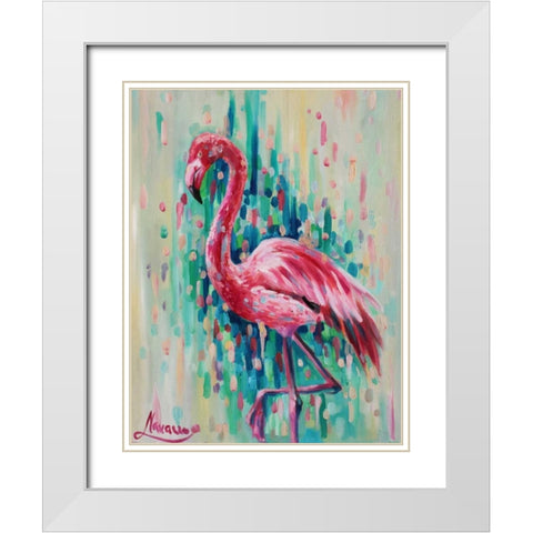 Flamingo Pose 1 White Modern Wood Framed Art Print with Double Matting by Colberg, Lisa