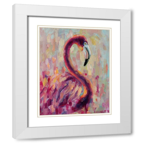 Flamingo Bliss 1 White Modern Wood Framed Art Print with Double Matting by Colberg, Lisa