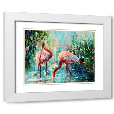 Flamingos Delight 1 White Modern Wood Framed Art Print with Double Matting by Colberg, Lisa