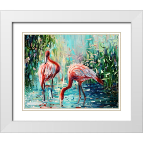 Flamingos Delight 1 White Modern Wood Framed Art Print with Double Matting by Colberg, Lisa