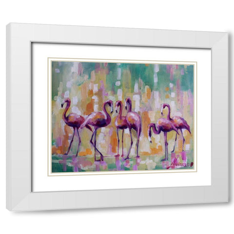 Flamingo Rondevu 1 White Modern Wood Framed Art Print with Double Matting by Colberg, Lisa