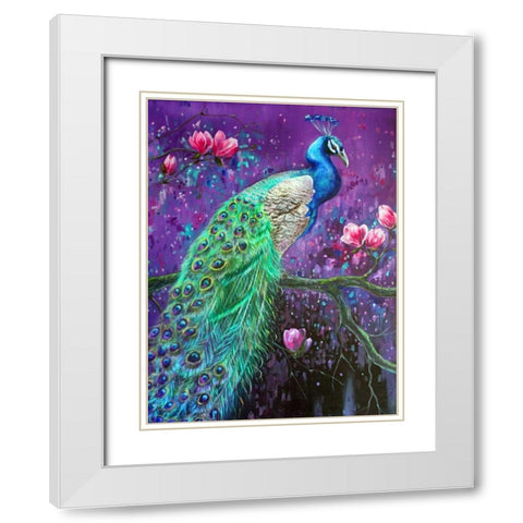 Botanical Peacock 1 White Modern Wood Framed Art Print with Double Matting by Colberg, Lisa