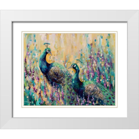 Peacocks In The Field 1 White Modern Wood Framed Art Print with Double Matting by Colberg, Lisa