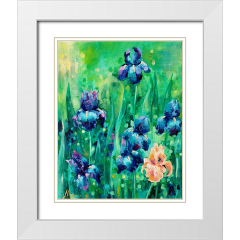 Irises 1 White Modern Wood Framed Art Print with Double Matting by Colberg, Lisa