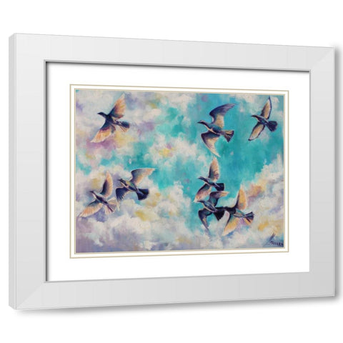 Birds 1 White Modern Wood Framed Art Print with Double Matting by Colberg, Lisa