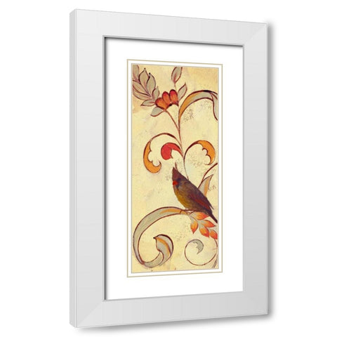 Bird Vine Panel 2 White Modern Wood Framed Art Print with Double Matting by Rossi, Lorraine