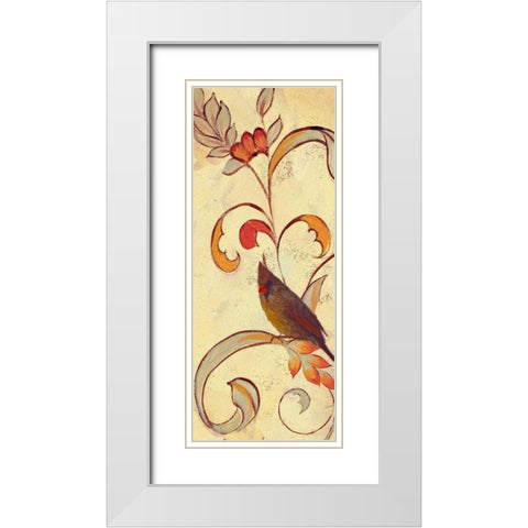 Bird Vine Panel 2 White Modern Wood Framed Art Print with Double Matting by Rossi, Lorraine