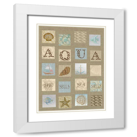 Aqua Tiles White Modern Wood Framed Art Print with Double Matting by Rossi, Lorraine