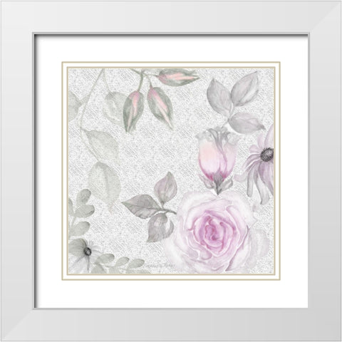 Blush Rose II White Modern Wood Framed Art Print with Double Matting by Rossi, Lorraine