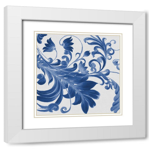 Elegant Blue Flourish 1 White Modern Wood Framed Art Print with Double Matting by Rossi, Lorraine