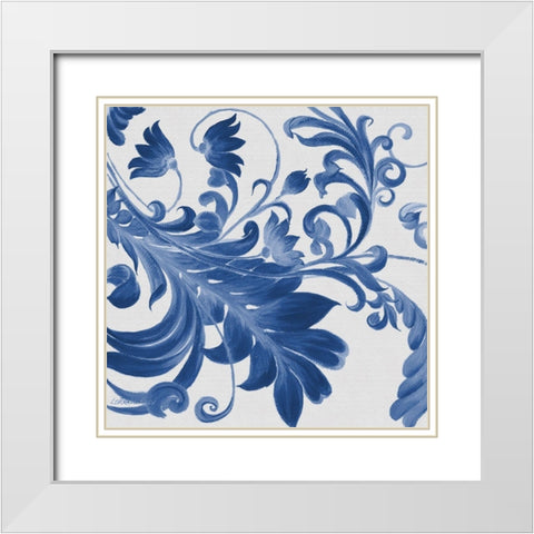 Elegant Blue Flourish 1 White Modern Wood Framed Art Print with Double Matting by Rossi, Lorraine