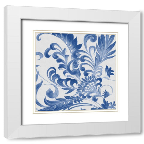Elegant Blue Flourish 2 White Modern Wood Framed Art Print with Double Matting by Rossi, Lorraine