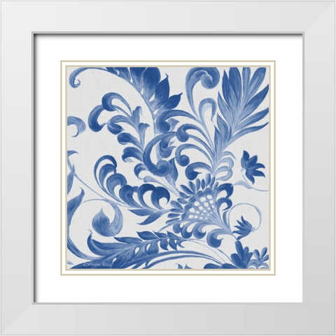 Elegant Blue Flourish 2 White Modern Wood Framed Art Print with Double Matting by Rossi, Lorraine