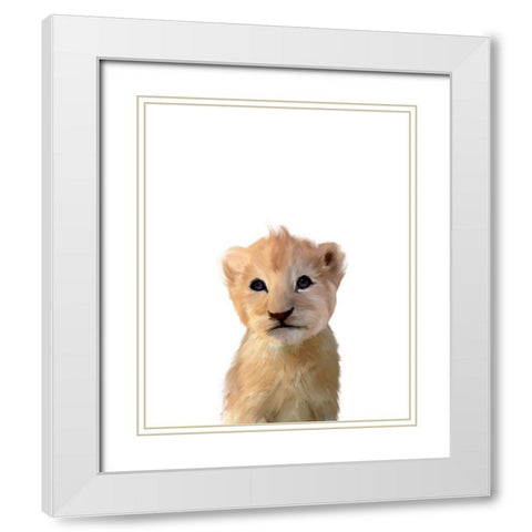 Baby Lion White Modern Wood Framed Art Print with Double Matting by Straatsma, Leah