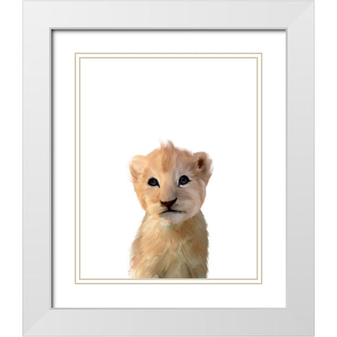 Baby Lion White Modern Wood Framed Art Print with Double Matting by Straatsma, Leah