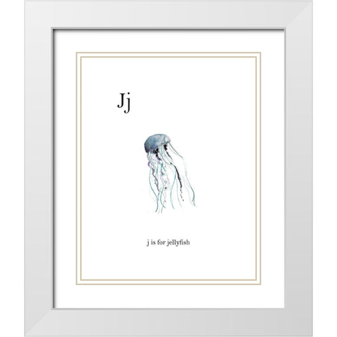 J is for Jellyfish White Modern Wood Framed Art Print with Double Matting by Straatsma, Leah