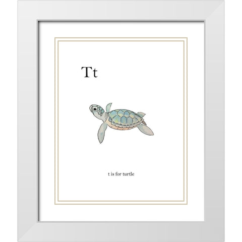 T is for Turtle White Modern Wood Framed Art Print with Double Matting by Straatsma, Leah