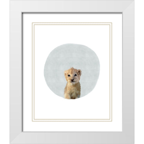 Baby Lion Circle White Modern Wood Framed Art Print with Double Matting by Straatsma, Leah