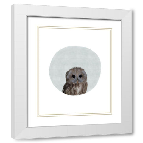 Baby Owl Circle White Modern Wood Framed Art Print with Double Matting by Straatsma, Leah