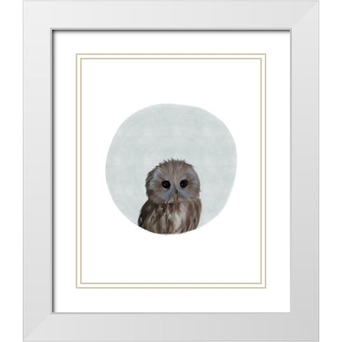 Baby Owl Circle White Modern Wood Framed Art Print with Double Matting by Straatsma, Leah