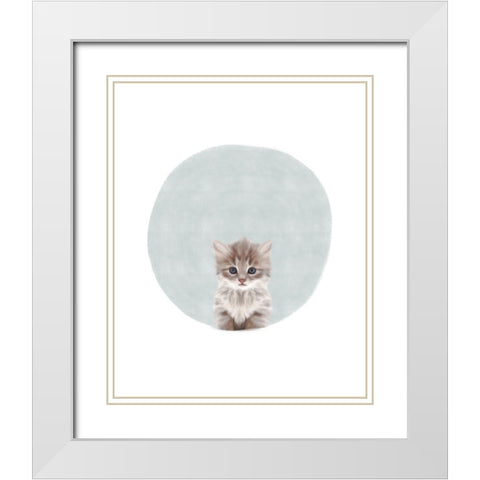 Baby Circle Kitten White Modern Wood Framed Art Print with Double Matting by Straatsma, Leah