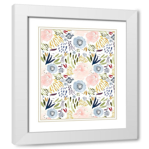Floral Pink Blue White Modern Wood Framed Art Print with Double Matting by Straatsma, Leah