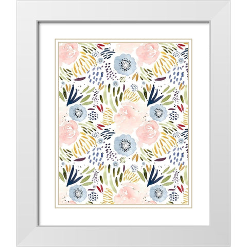 Floral Pink Blue White Modern Wood Framed Art Print with Double Matting by Straatsma, Leah