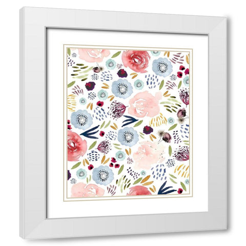 Floral 1 Pink Red Blue White Modern Wood Framed Art Print with Double Matting by Straatsma, Leah