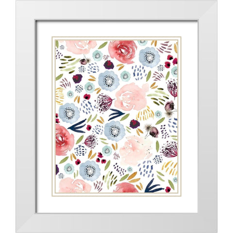 Floral 1 Pink Red Blue White Modern Wood Framed Art Print with Double Matting by Straatsma, Leah
