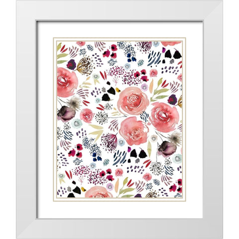 Floral Red and Blue White Modern Wood Framed Art Print with Double Matting by Straatsma, Leah