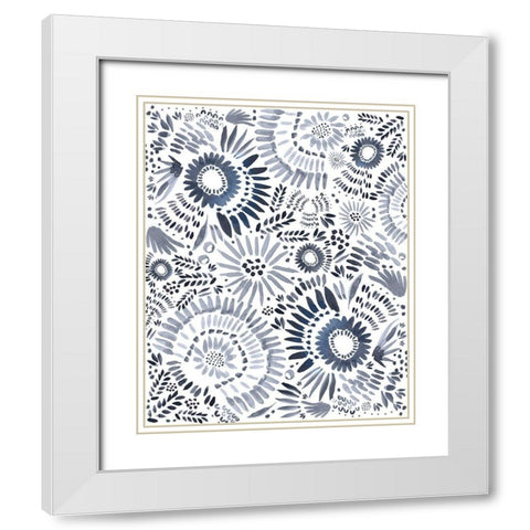 Blue Floral Fun White Modern Wood Framed Art Print with Double Matting by Straatsma, Leah